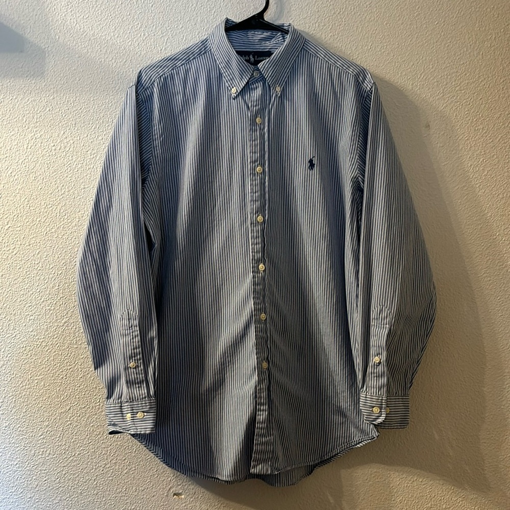Ralph Lauren blue striped button down dress shirt size 15 1/2  32/33
